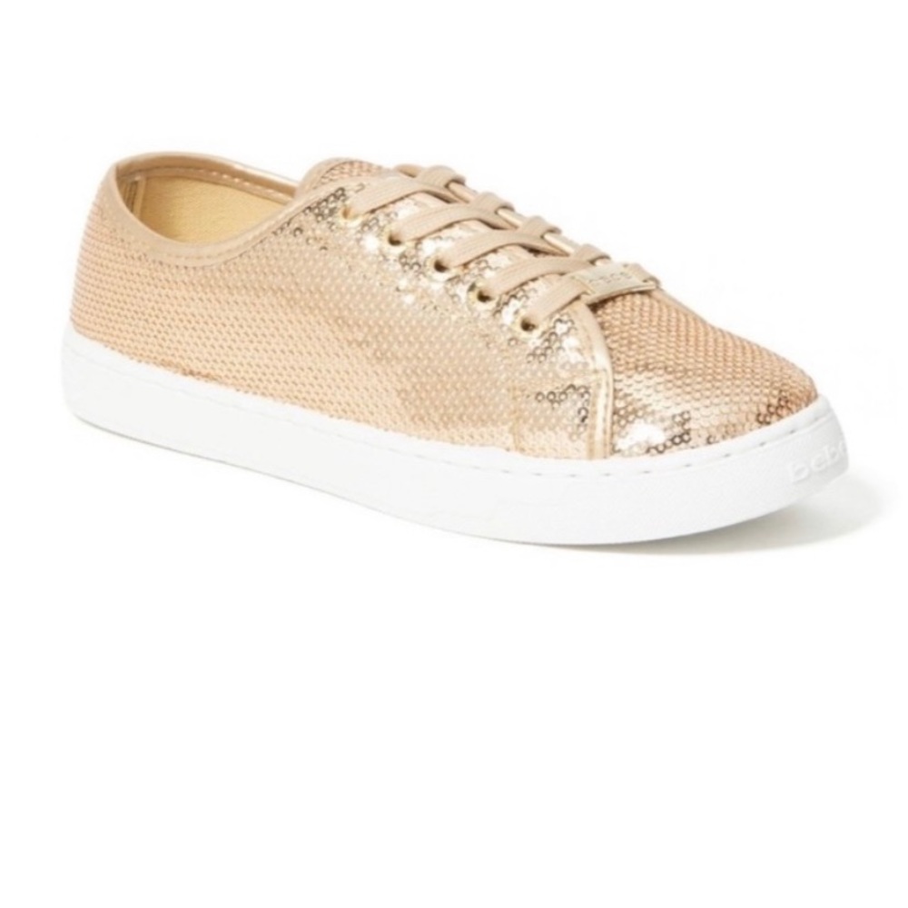 BEBE Dyanna logo sneakers w/ shimmery gold sequins